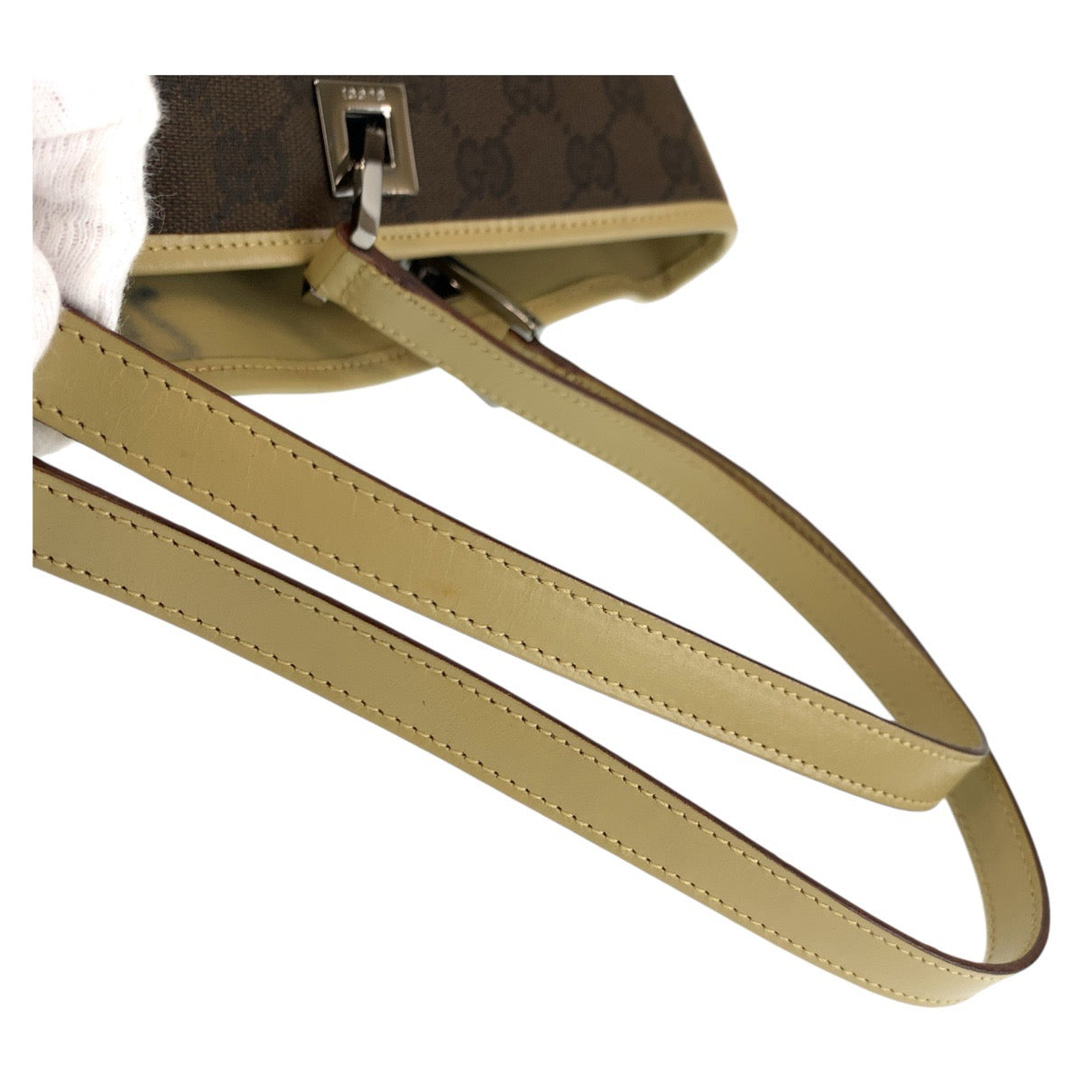 13868
GUCCI グッチ ブラウン ベージュ シルバー金具 GGキャンバス / レザー 31243 トートバッグ ショルダーバッグ  レディース