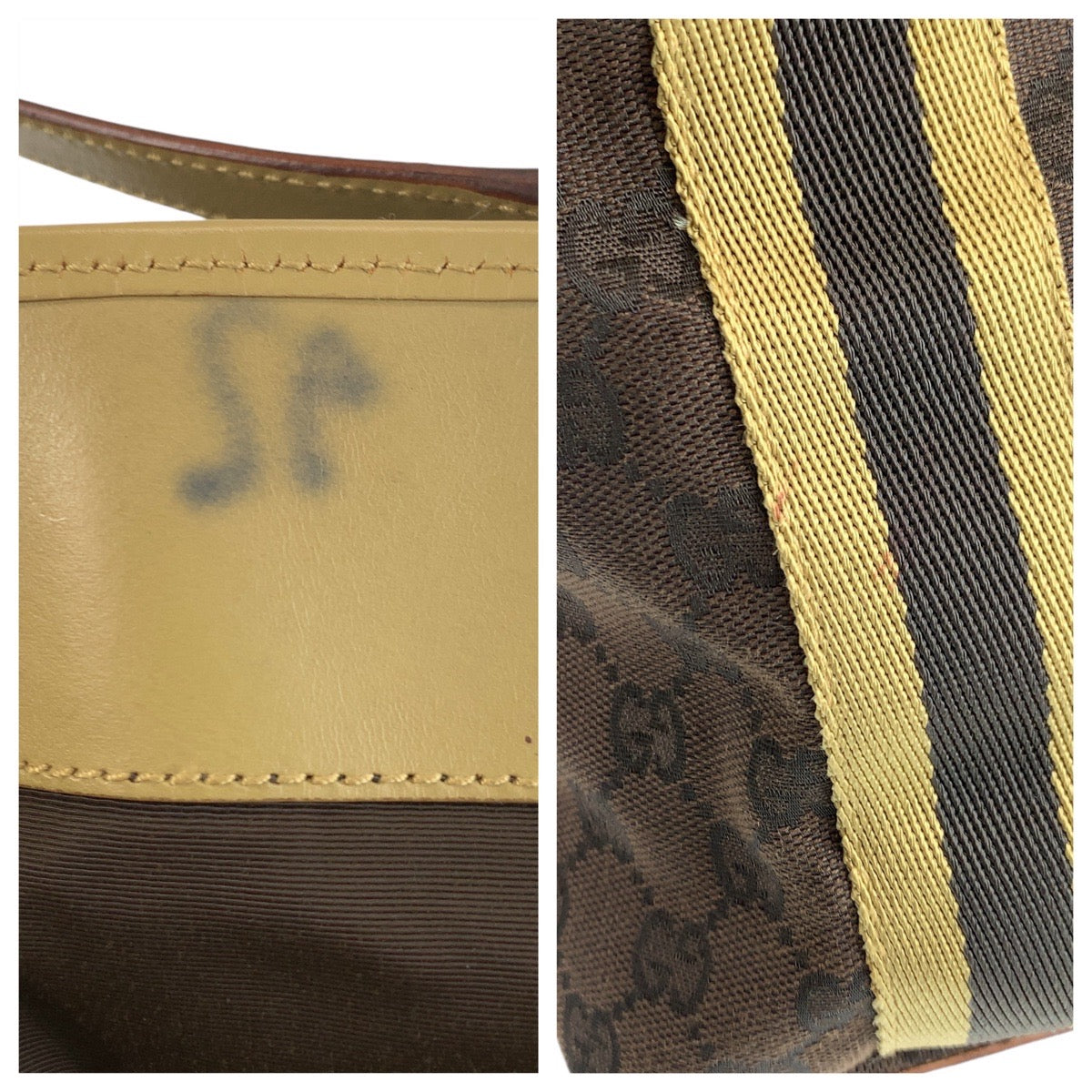 13868
GUCCI グッチ ブラウン ベージュ シルバー金具 GGキャンバス / レザー 31243 トートバッグ ショルダーバッグ  レディース