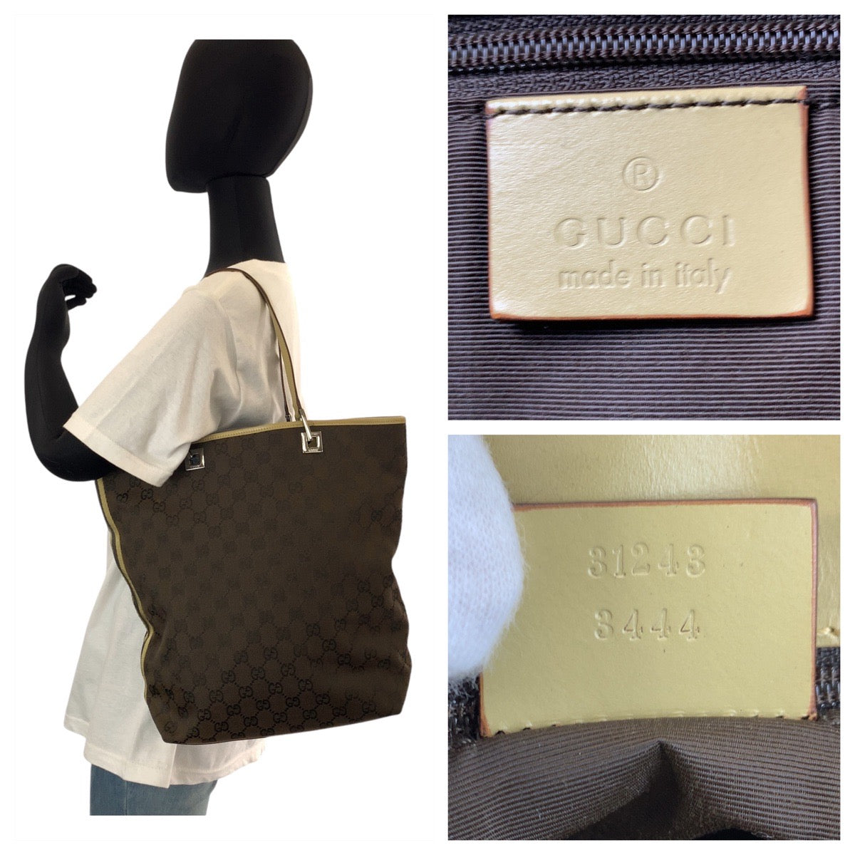 13868
GUCCI グッチ ブラウン ベージュ シルバー金具 GGキャンバス / レザー 31243 トートバッグ ショルダーバッグ  レディース