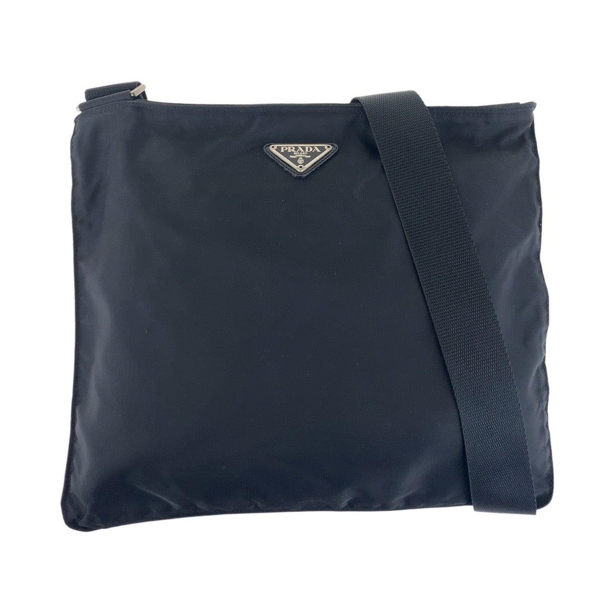14365
PRADA プラダ テスート 三角ロゴプレート ブラック 黒 シルバー金具 ナイロン ショルダーバッグ ポシェット  メンズ