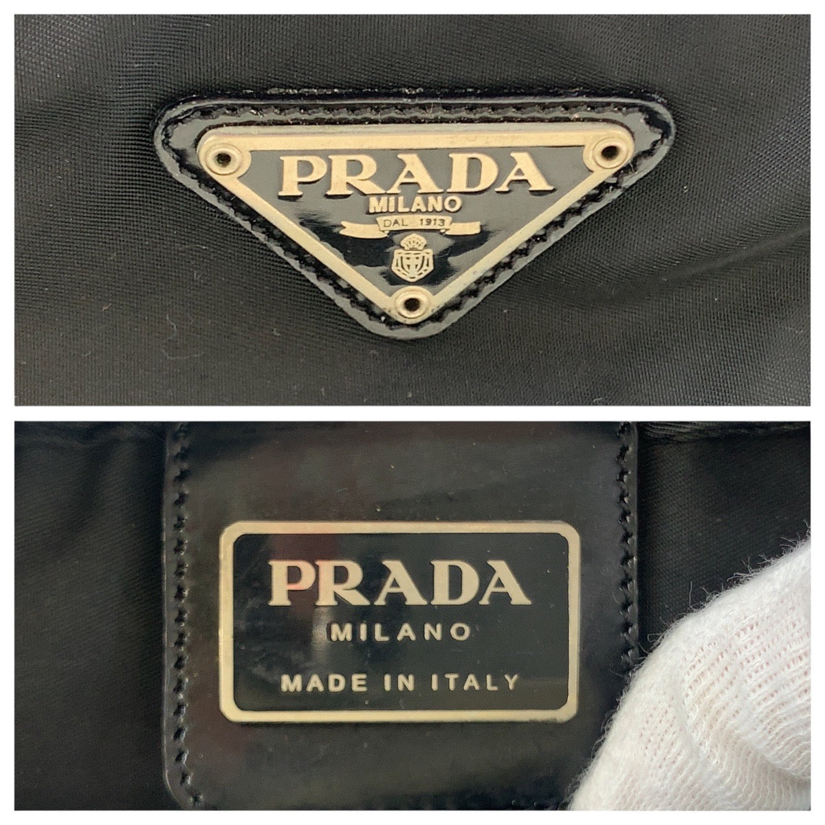 14365
PRADA プラダ テスート 三角ロゴプレート ブラック 黒 シルバー金具 ナイロン ショルダーバッグ ポシェット  メンズ