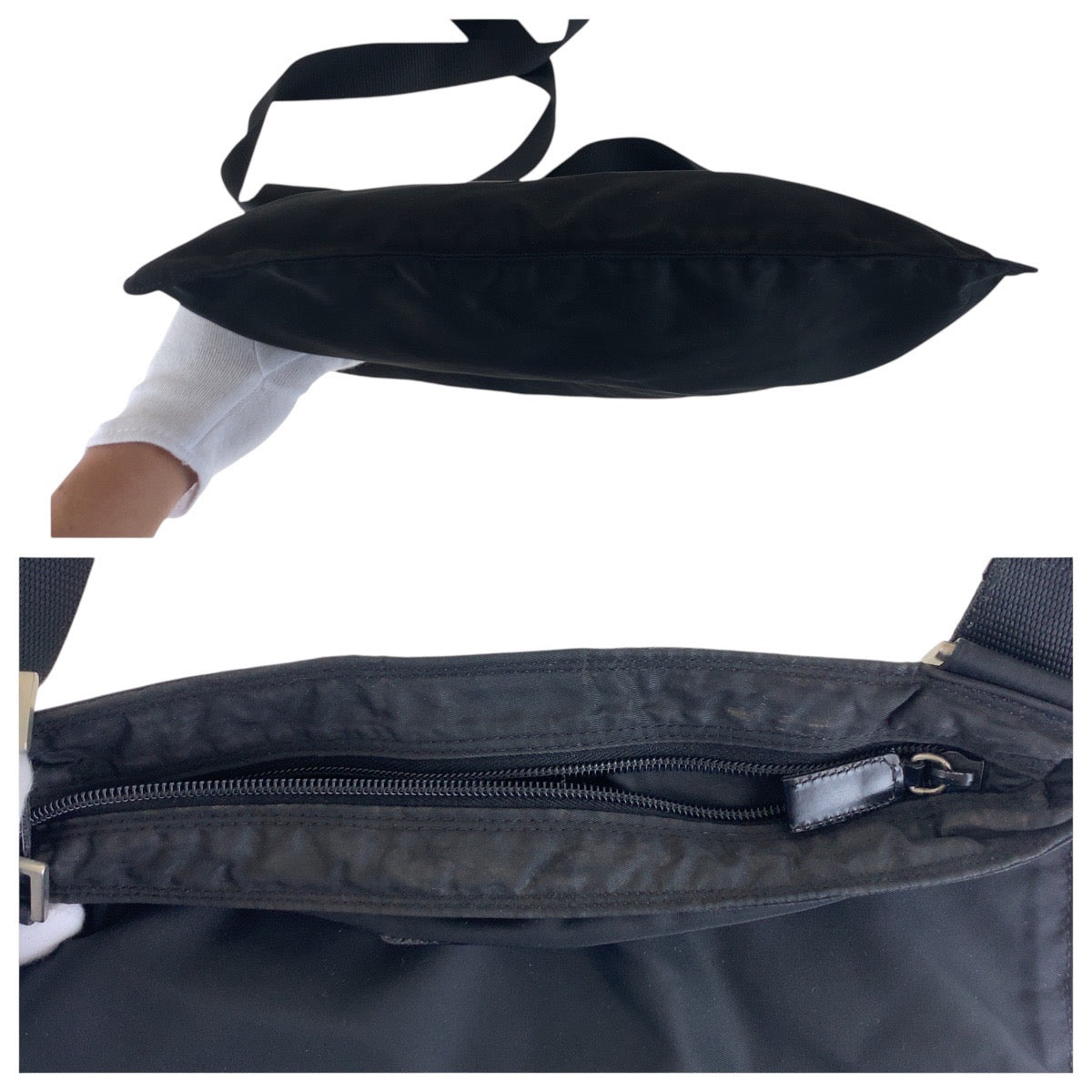 14365
PRADA プラダ テスート 三角ロゴプレート ブラック 黒 シルバー金具 ナイロン ショルダーバッグ ポシェット  メンズ
