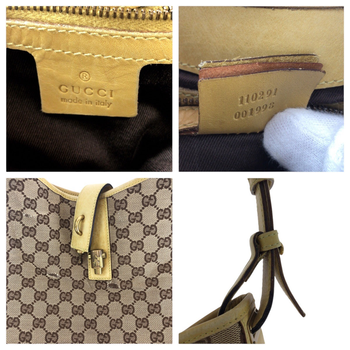 14367
GUCCI グッチ ジャッキー イエロー ベージュ ゴールド金具 GGキャンバス / レザー 110291 ショルダーバッグ  レディース