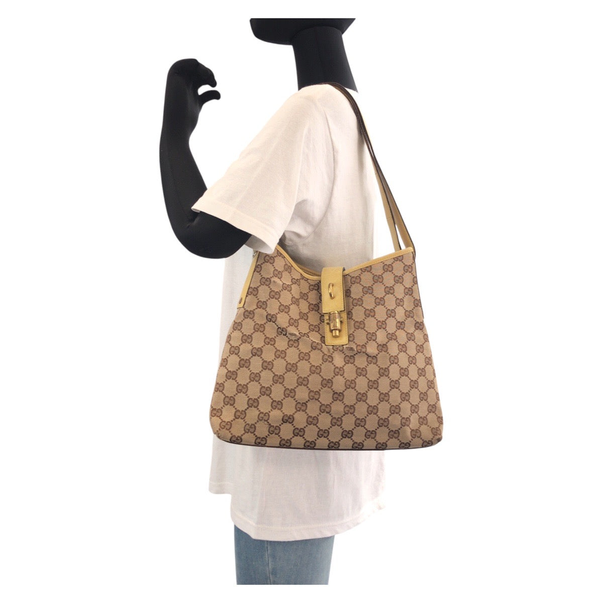 14367
GUCCI グッチ ジャッキー イエロー ベージュ ゴールド金具 GGキャンバス / レザー 110291 ショルダーバッグ  レディース