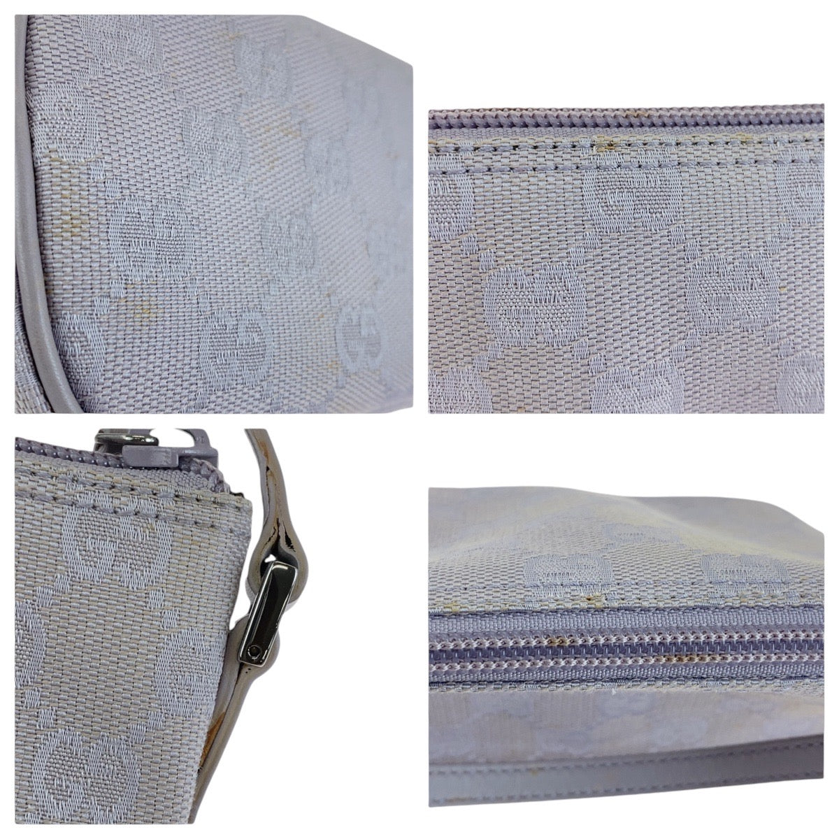13873
GUCCI グッチ グレー シルバー金具 GGキャンバス / レザー 7198 ハンドバッグ アクセサリーポーチ  レディース