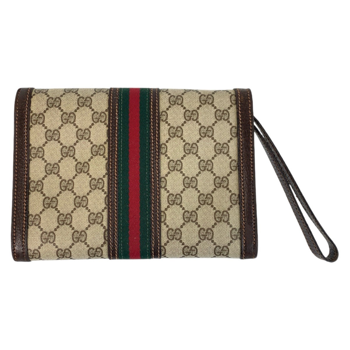 13875
GUCCI グッチ シェリーライン ベージュ ブラウン ゴールド金具 PVC / レザー クラッチバッグ セカンドバッグ  レディース
