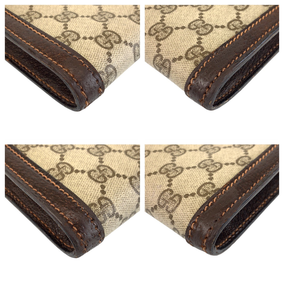 13875
GUCCI グッチ シェリーライン ベージュ ブラウン ゴールド金具 PVC / レザー クラッチバッグ セカンドバッグ  レディース
