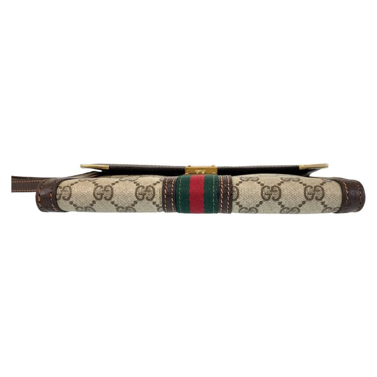 13875
GUCCI グッチ シェリーライン ベージュ ブラウン ゴールド金具 PVC / レザー クラッチバッグ セカンドバッグ  レディース