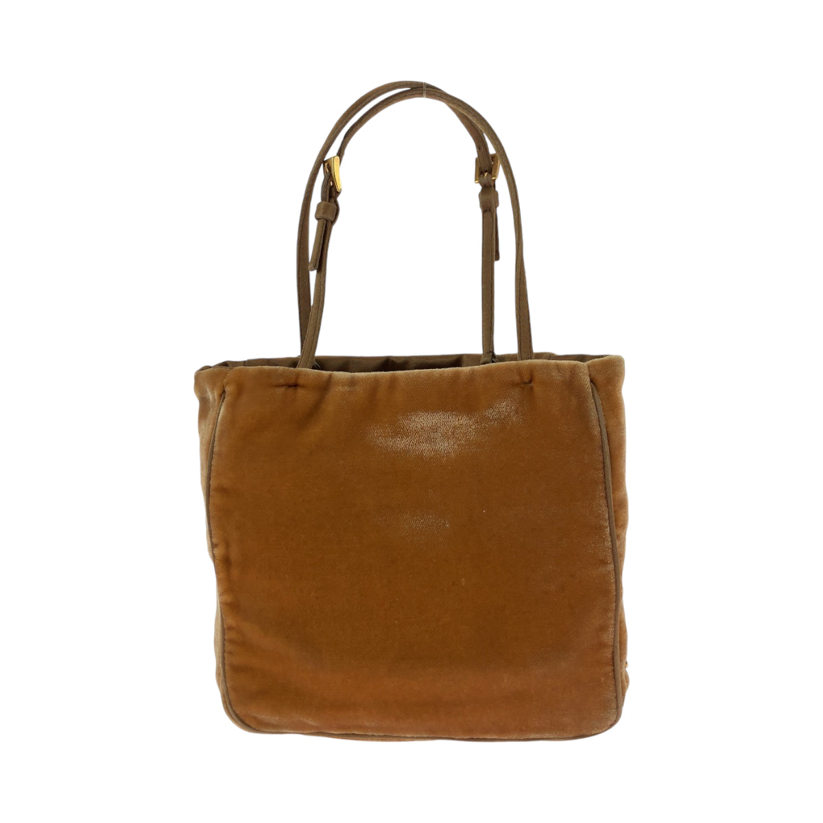 13877
PRADA プラダ 三角ロゴプレート ブラウン ゴールド金具 ベロア / レザー ハンドバッグ トートバッグ  レディース AB13
