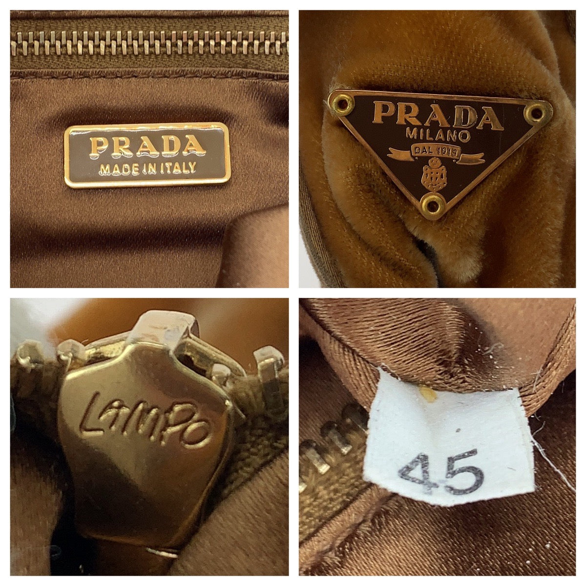 13877
PRADA プラダ 三角ロゴプレート ブラウン ゴールド金具 ベロア / レザー ハンドバッグ トートバッグ  レディース AB13