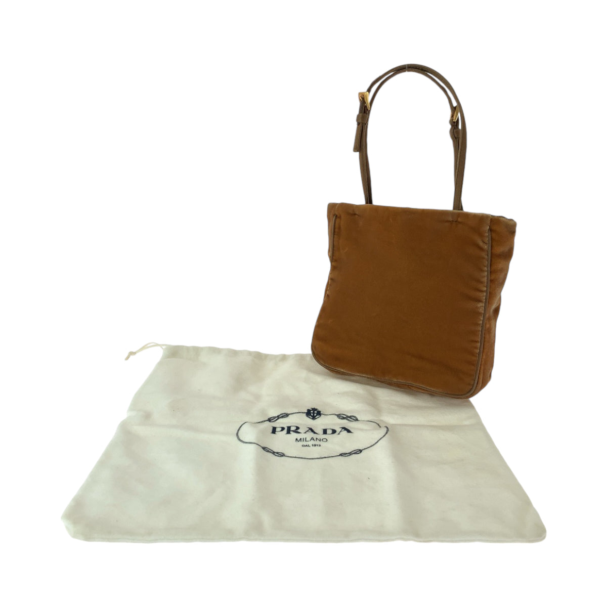 13877
PRADA プラダ 三角ロゴプレート ブラウン ゴールド金具 ベロア / レザー ハンドバッグ トートバッグ  レディース AB13