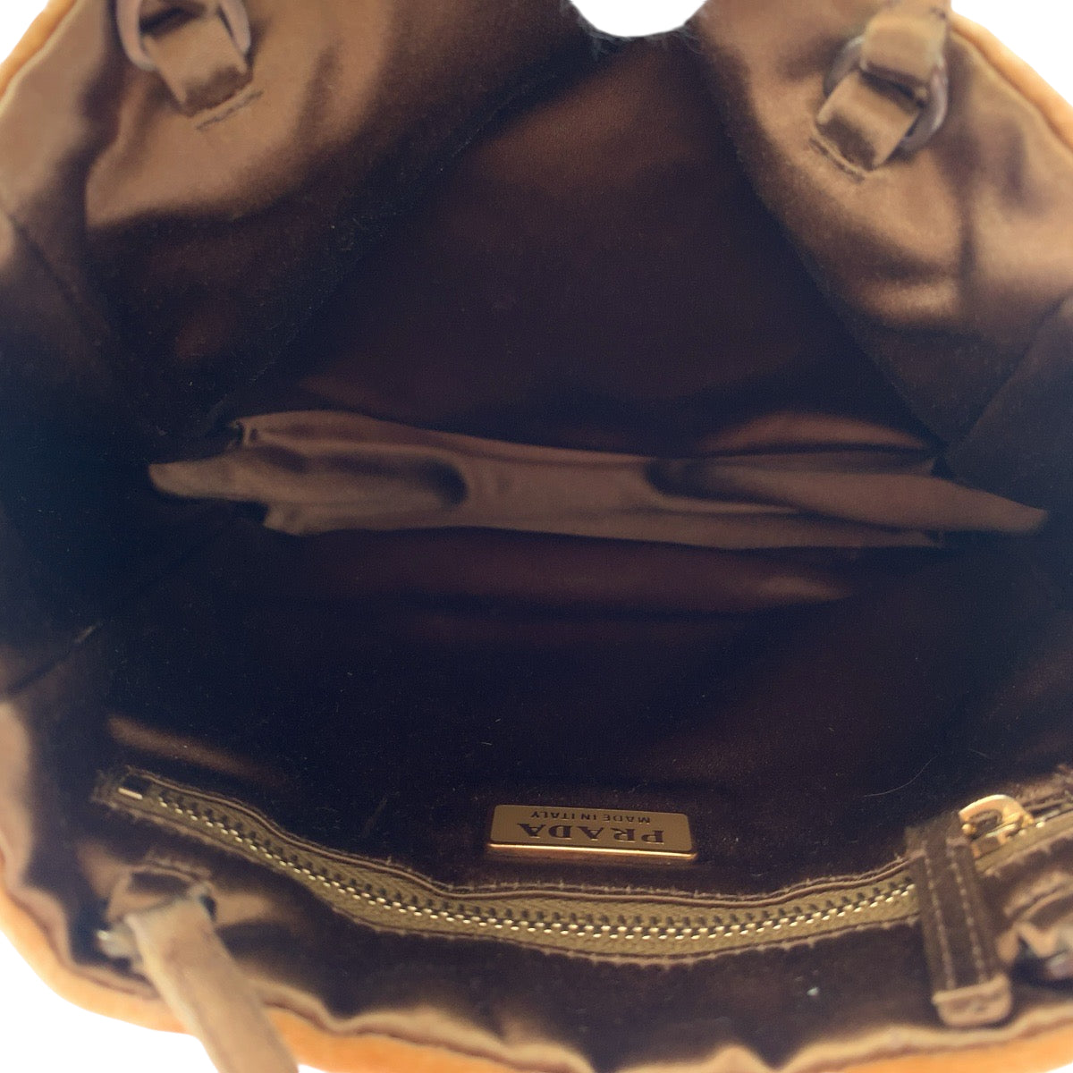 13877
PRADA プラダ 三角ロゴプレート ブラウン ゴールド金具 ベロア / レザー ハンドバッグ トートバッグ  レディース AB13