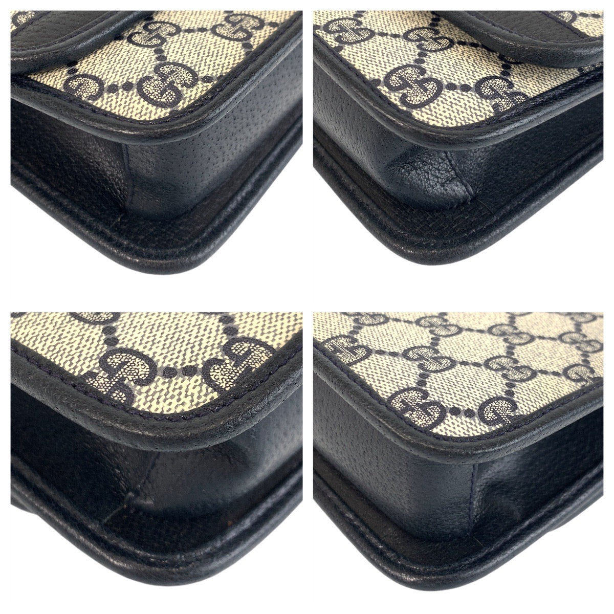13878
GUCCI グッチ ヴィンテージ シェリーライン オールドグッチ グレー ネイビー ゴールド金具 PVC / レザー 66 001 4451 斜め掛け ショルダーバッグ ポシェット  レディース