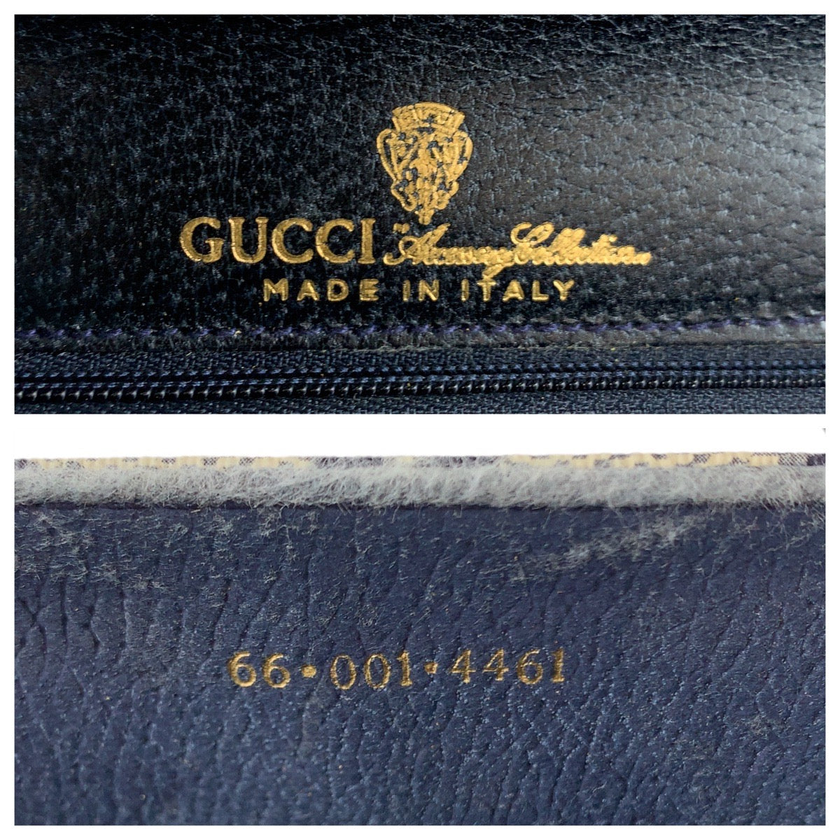 13878
GUCCI グッチ ヴィンテージ シェリーライン オールドグッチ グレー ネイビー ゴールド金具 PVC / レザー 66 001 4451 斜め掛け ショルダーバッグ ポシェット  レディース