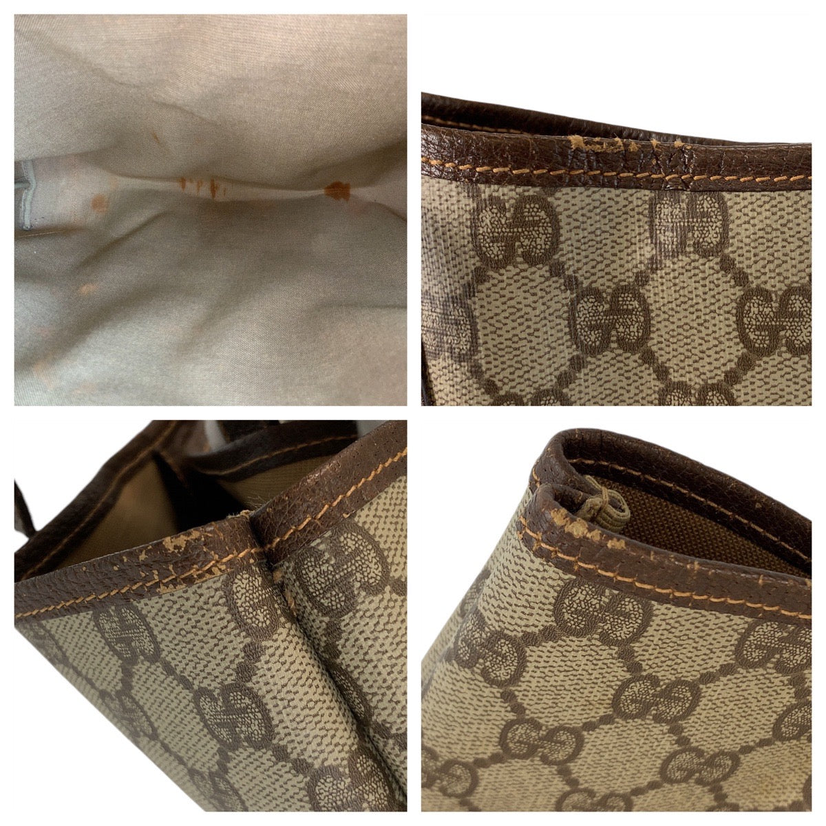 13879
GUCCI グッチ ヴィンテージ シェリーライン オールドグッチ ベージュ ブラウン ゴールド金具 PVC / レザー 002 123 0174 トートバッグ ショルダーバッグ  レディース