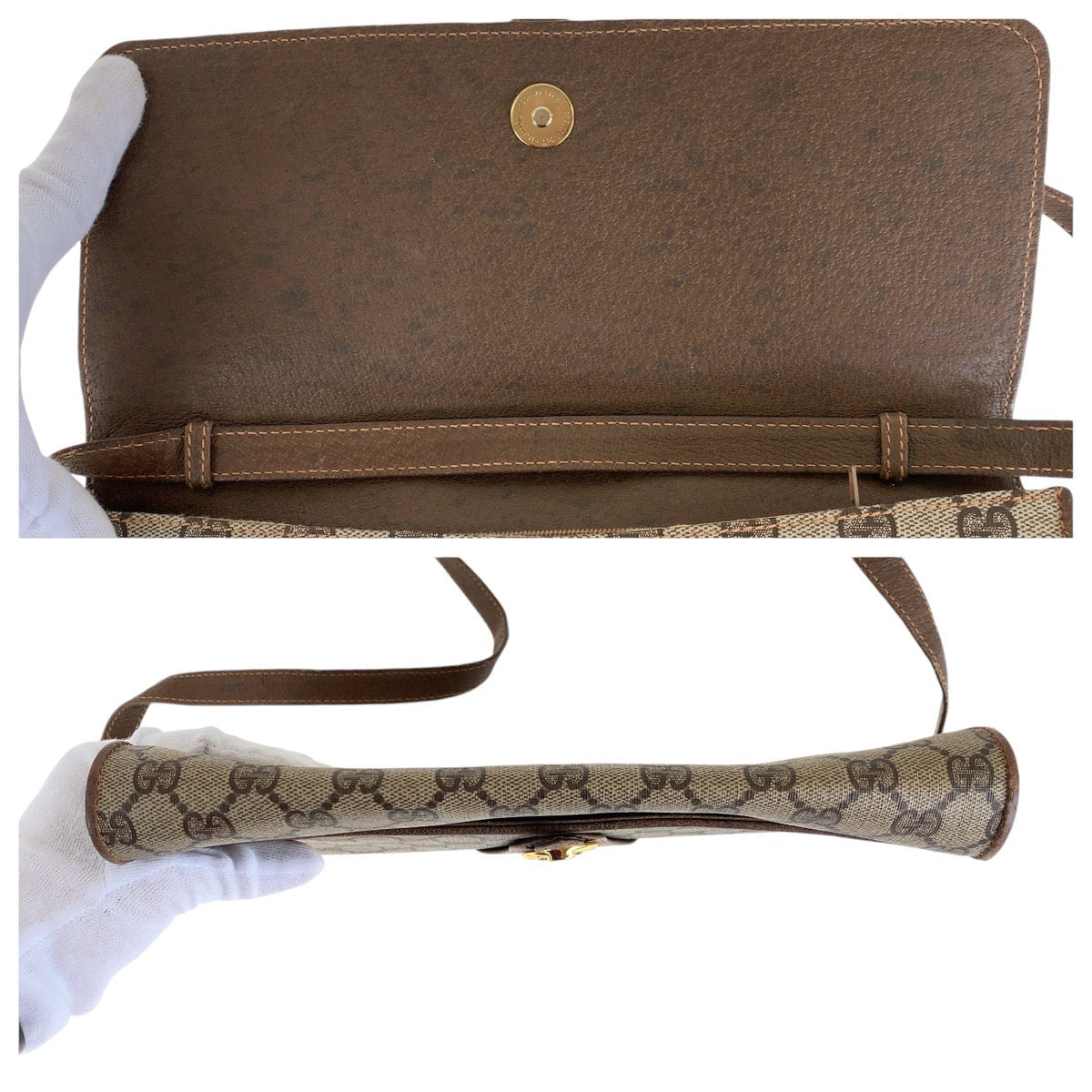 13880
GUCCI グッチ ヴィンテージ オールグッチ ブラウン ゴールド金具 GGスプリームキャンバス / レザー 904 02 050 ショルダーバッグ ポシェット  レディース