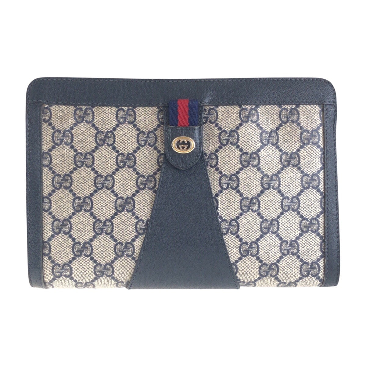 14368
GUCCI グッチ ヴィンテージ オールドグッチ シェリーライン ネイビー ゴールド金具 GGスプリームキャンバス / レザー 156 01 032 クラッチバッグ セカンドバッグ  メンズ