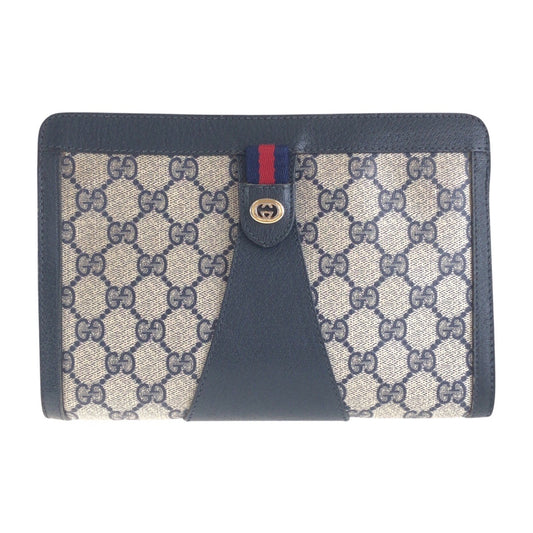 14368
GUCCI グッチ ヴィンテージ オールドグッチ シェリーライン ネイビー ゴールド金具 GGスプリームキャンバス / レザー 156 01 032 クラッチバッグ セカンドバッグ  メンズ