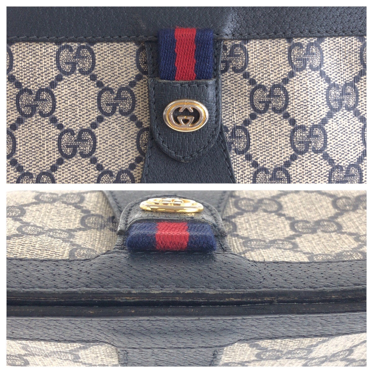 14368
GUCCI グッチ ヴィンテージ オールドグッチ シェリーライン ネイビー ゴールド金具 GGスプリームキャンバス / レザー 156 01 032 クラッチバッグ セカンドバッグ  メンズ