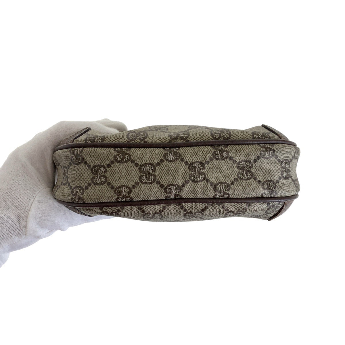 13881
GUCCI グッチ ヴィンテージ オールドグッチ ブラウン ゴールド金具 GGスプリームキャンバス / レザー 156 02 066 ショルダーバッグ ポシェット  レディース