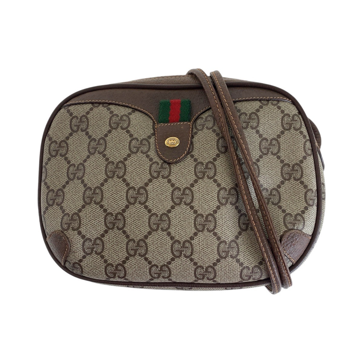 13881
GUCCI グッチ ヴィンテージ オールドグッチ ブラウン ゴールド金具 GGスプリームキャンバス / レザー 156 02 066 ショルダーバッグ ポシェット  レディース