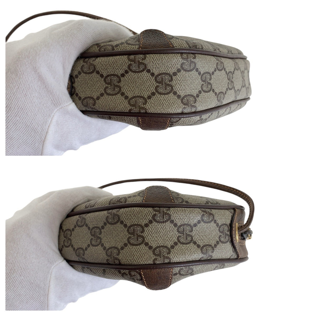 13881
GUCCI グッチ ヴィンテージ オールドグッチ ブラウン ゴールド金具 GGスプリームキャンバス / レザー 156 02 066 ショルダーバッグ ポシェット  レディース