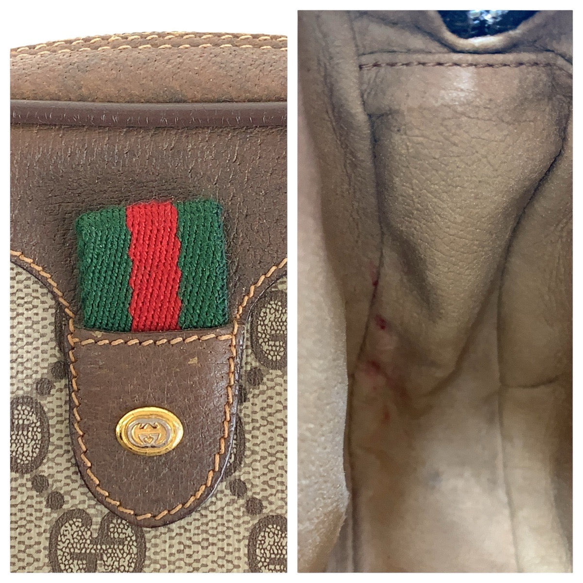 13881
GUCCI グッチ ヴィンテージ オールドグッチ ブラウン ゴールド金具 GGスプリームキャンバス / レザー 156 02 066 ショルダーバッグ ポシェット  レディース