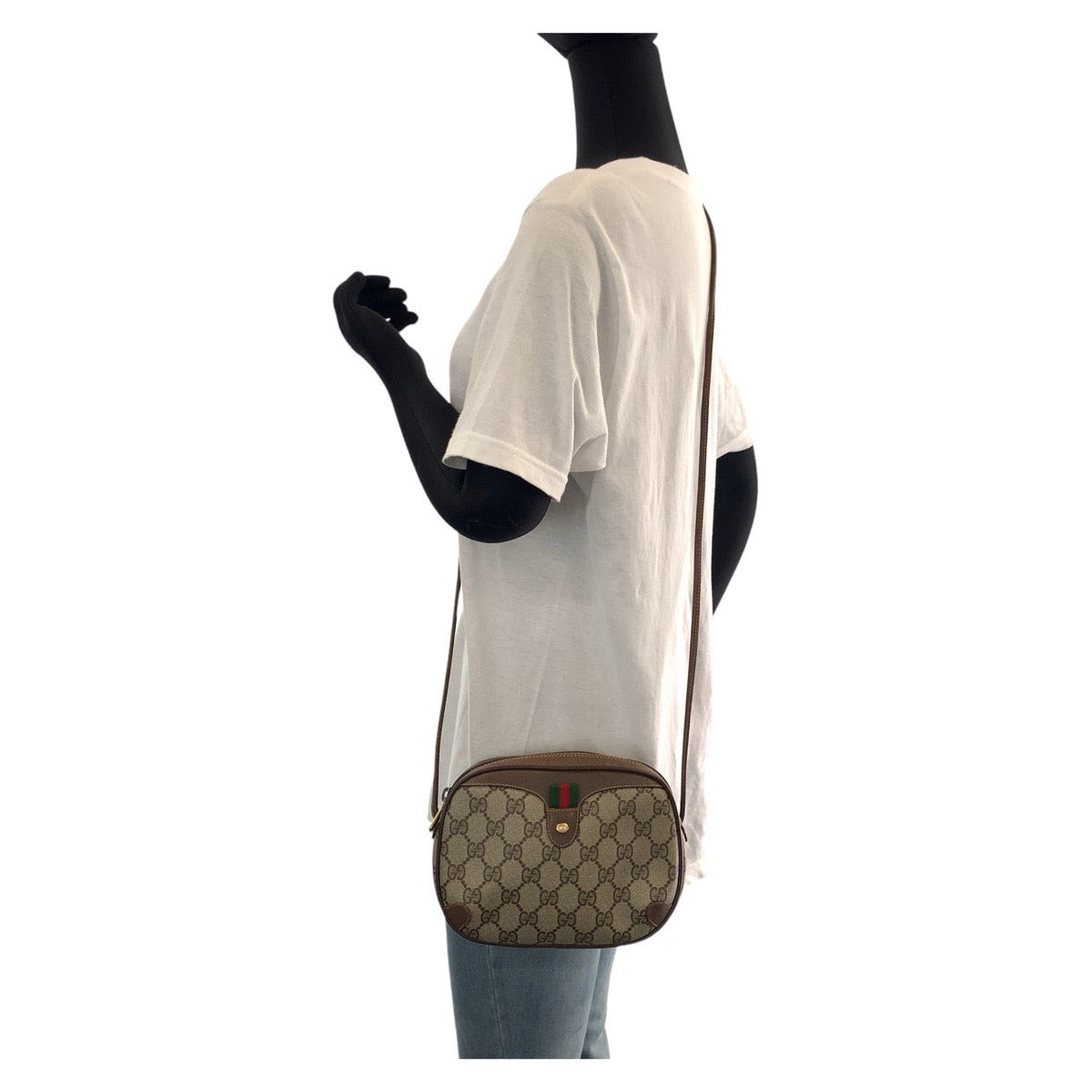 13881
GUCCI グッチ ヴィンテージ オールドグッチ ブラウン ゴールド金具 GGスプリームキャンバス / レザー 156 02 066 ショルダーバッグ ポシェット  レディース