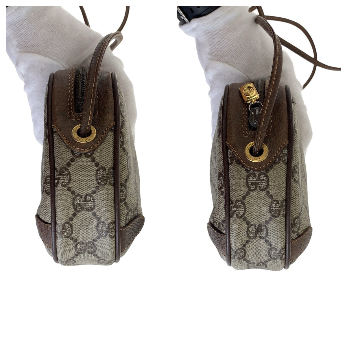 13881
GUCCI グッチ ヴィンテージ オールドグッチ ブラウン ゴールド金具 GGスプリームキャンバス / レザー 156 02 066 ショルダーバッグ ポシェット  レディース