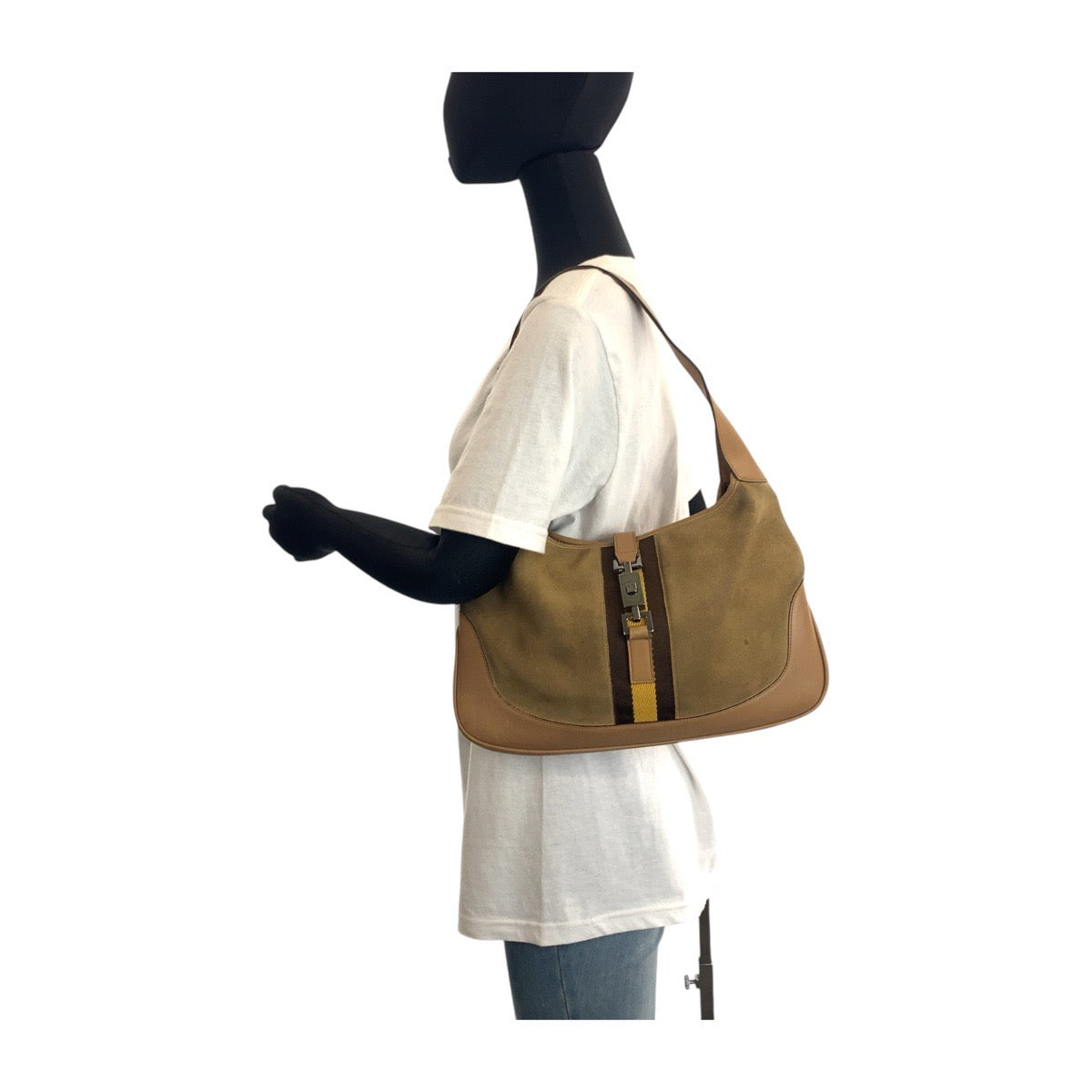 13884
GUCCI グッチ ジャッキー シェリーライン ブラウン マルチカラー シルバー金具 スウェード 001.3306 2684 ホーボー ショルダーバッグ  レディース