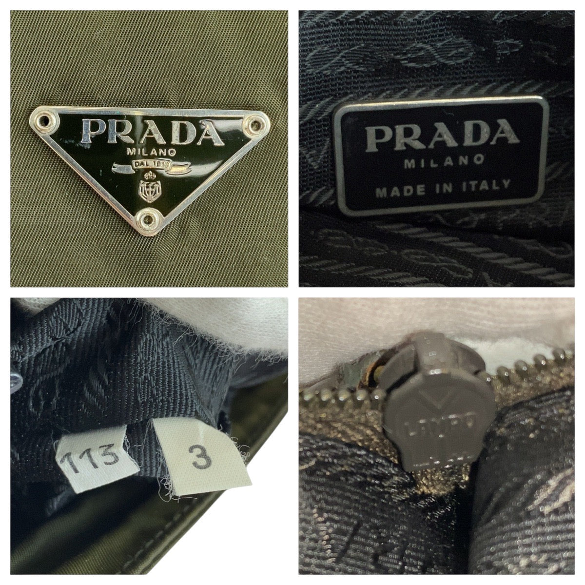 14370
PRADA プラダ テスート 三角ロゴプレート カーキ シルバー金具 ナイロン トートバッグ ショルダーバッグ  レディース