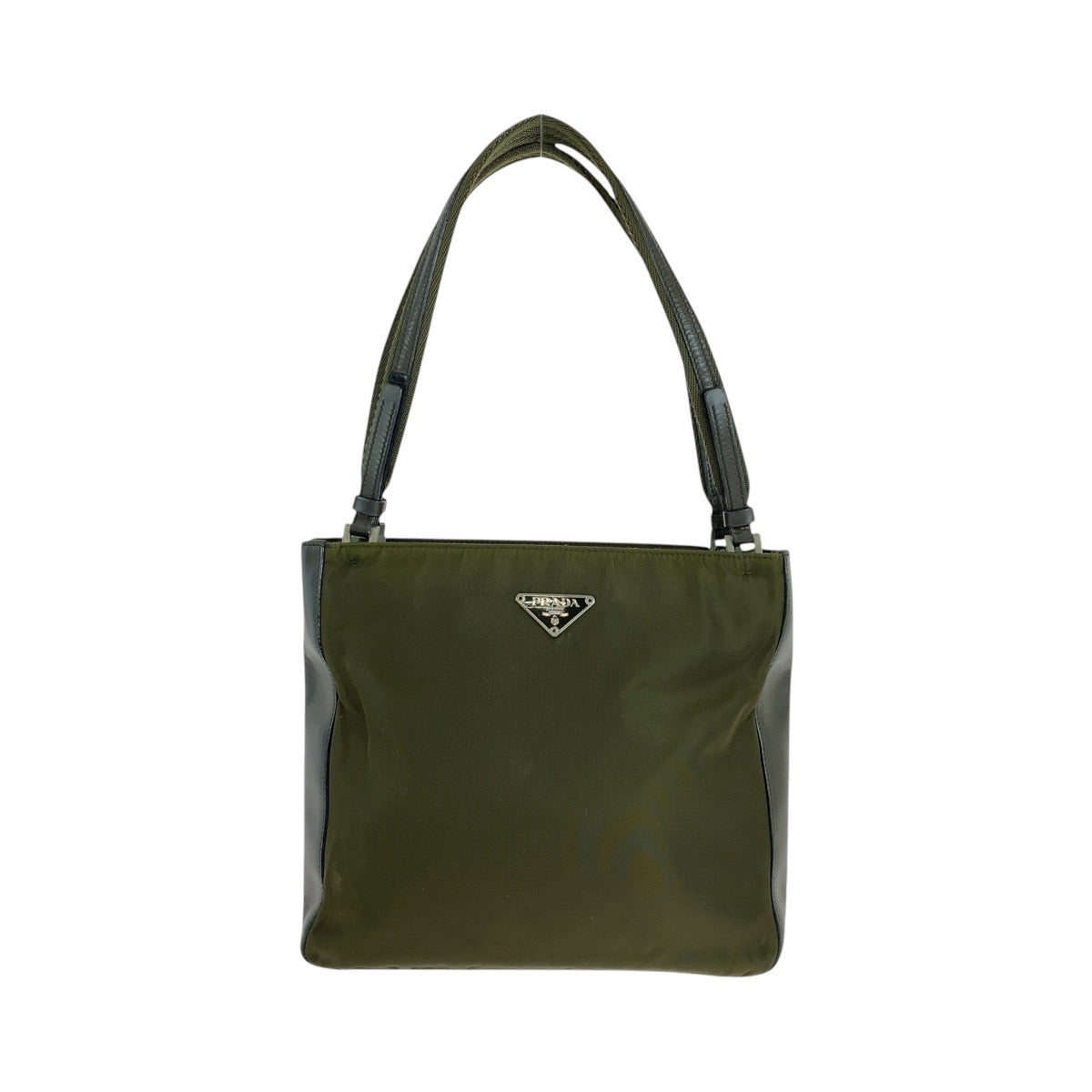 14370
PRADA プラダ テスート 三角ロゴプレート カーキ シルバー金具 ナイロン トートバッグ ショルダーバッグ  レディース
