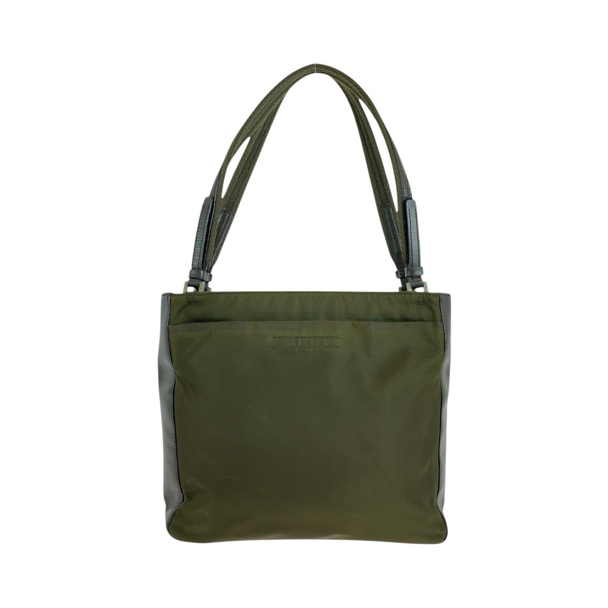 14370
PRADA プラダ テスート 三角ロゴプレート カーキ シルバー金具 ナイロン トートバッグ ショルダーバッグ  レディース