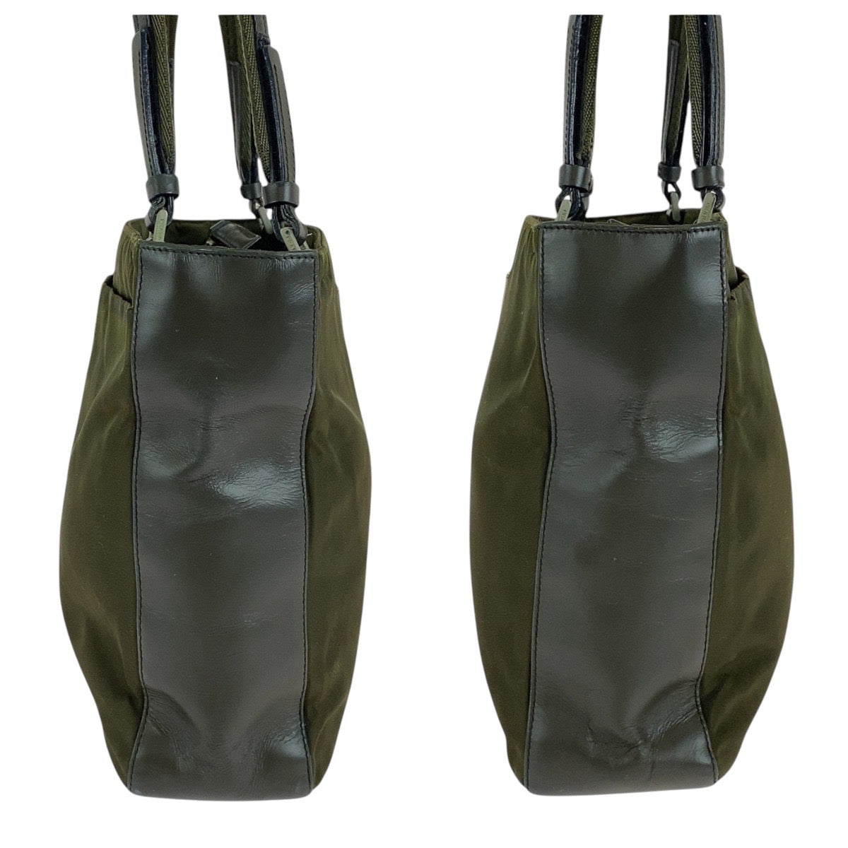 14370
PRADA プラダ テスート 三角ロゴプレート カーキ シルバー金具 ナイロン トートバッグ ショルダーバッグ  レディース