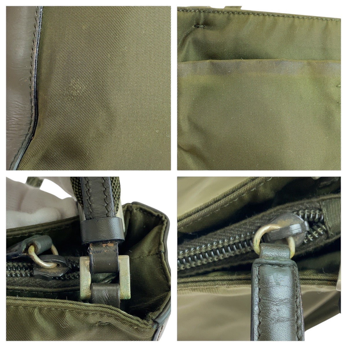 14370
PRADA プラダ テスート 三角ロゴプレート カーキ シルバー金具 ナイロン トートバッグ ショルダーバッグ  レディース