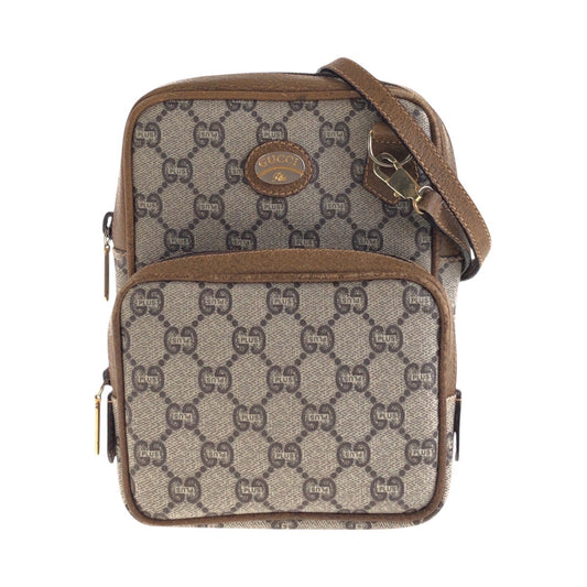14371
GUCCI グッチ ヴィンテージ GUCCIプラス ベージュ ゴールド金具 GGスプリームキャンバス / レザー 斜め掛け ショルダーバッグ  レディース AB17