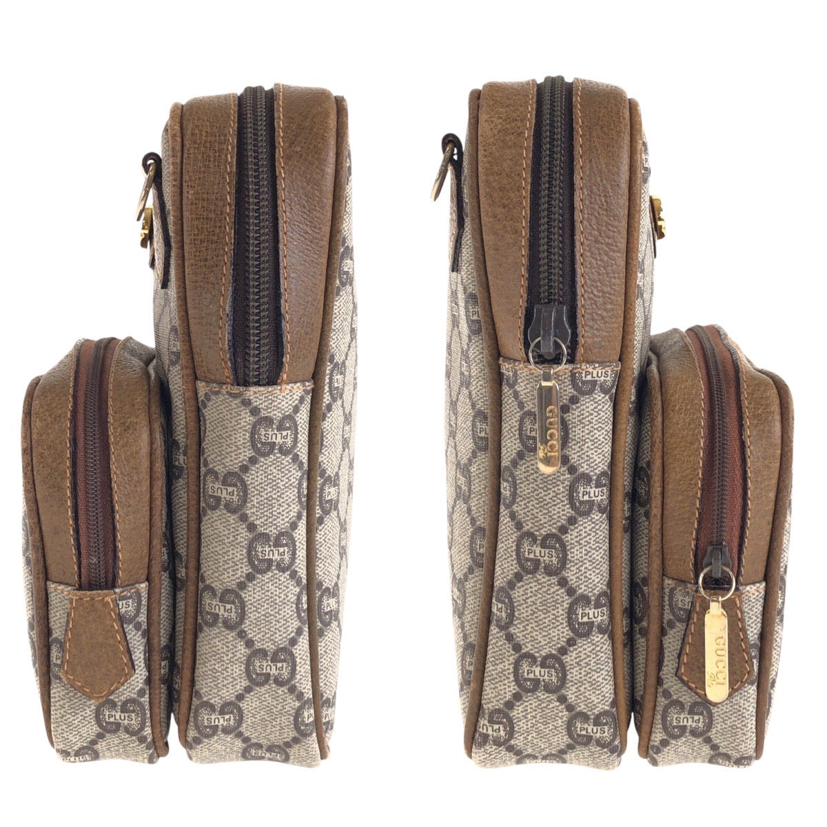 14371
GUCCI グッチ ヴィンテージ GUCCIプラス ベージュ ゴールド金具 GGスプリームキャンバス / レザー 斜め掛け ショルダーバッグ  レディース AB17