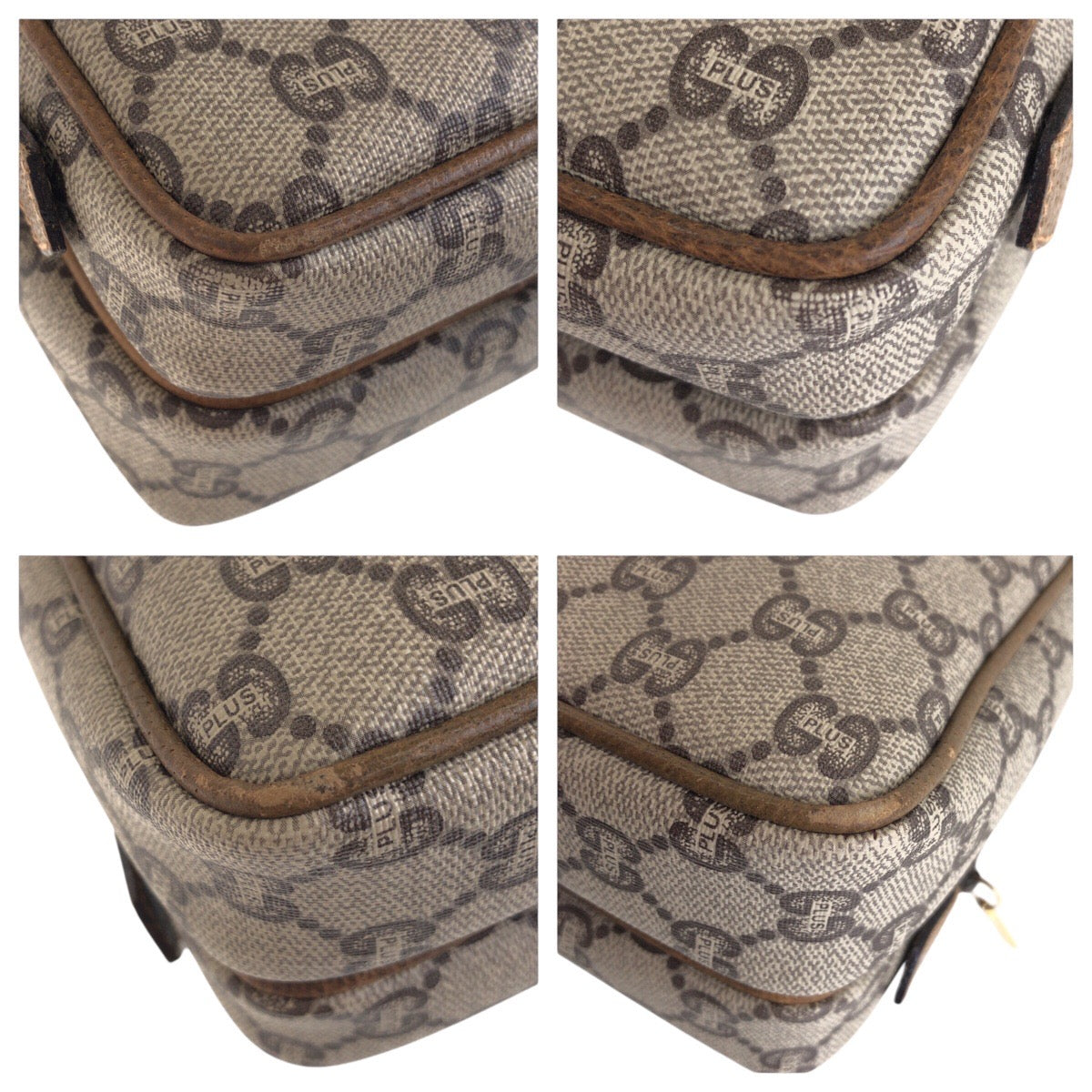 14371
GUCCI グッチ ヴィンテージ GUCCIプラス ベージュ ゴールド金具 GGスプリームキャンバス / レザー 斜め掛け ショルダーバッグ  レディース AB17