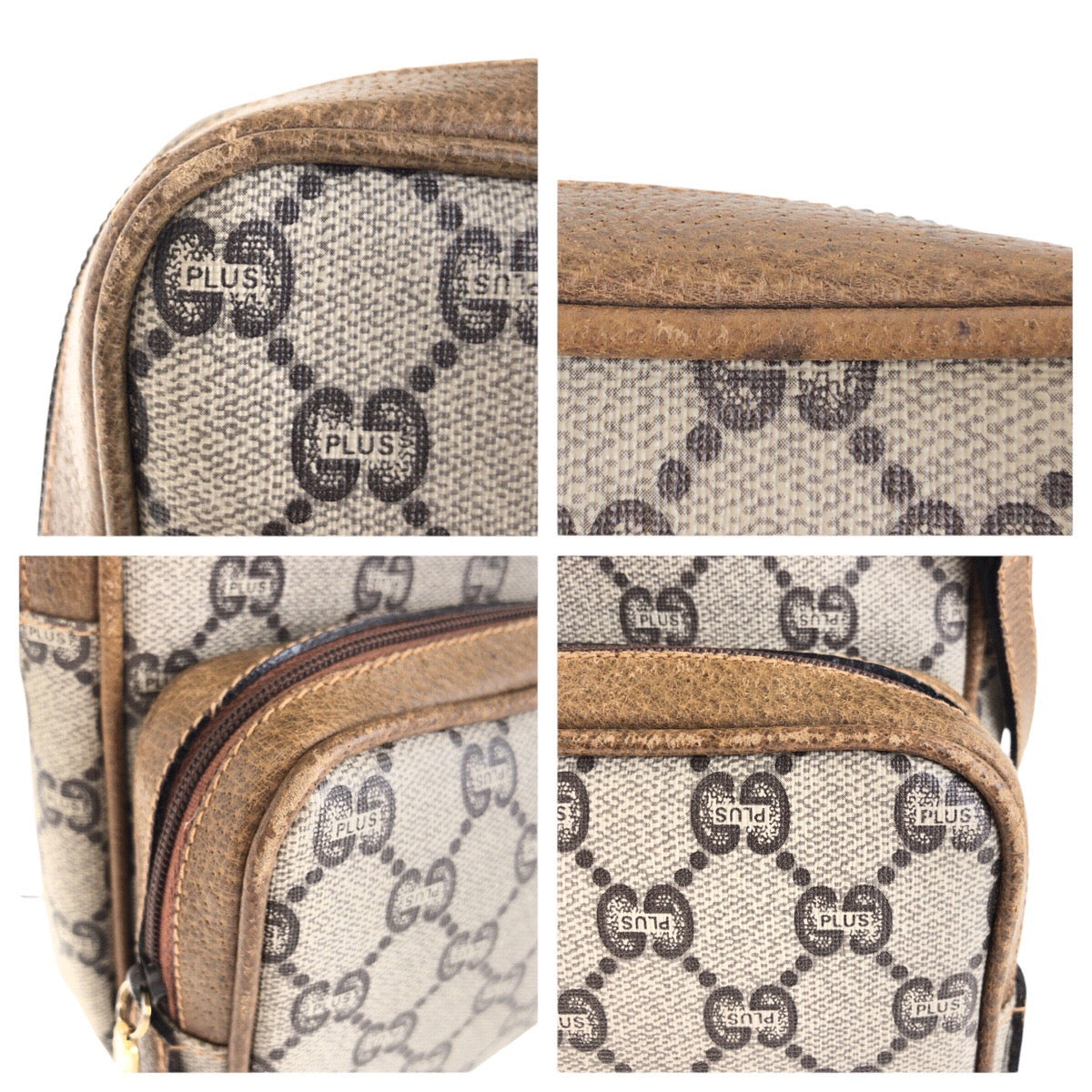 14371
GUCCI グッチ ヴィンテージ GUCCIプラス ベージュ ゴールド金具 GGスプリームキャンバス / レザー 斜め掛け ショルダーバッグ  レディース AB17