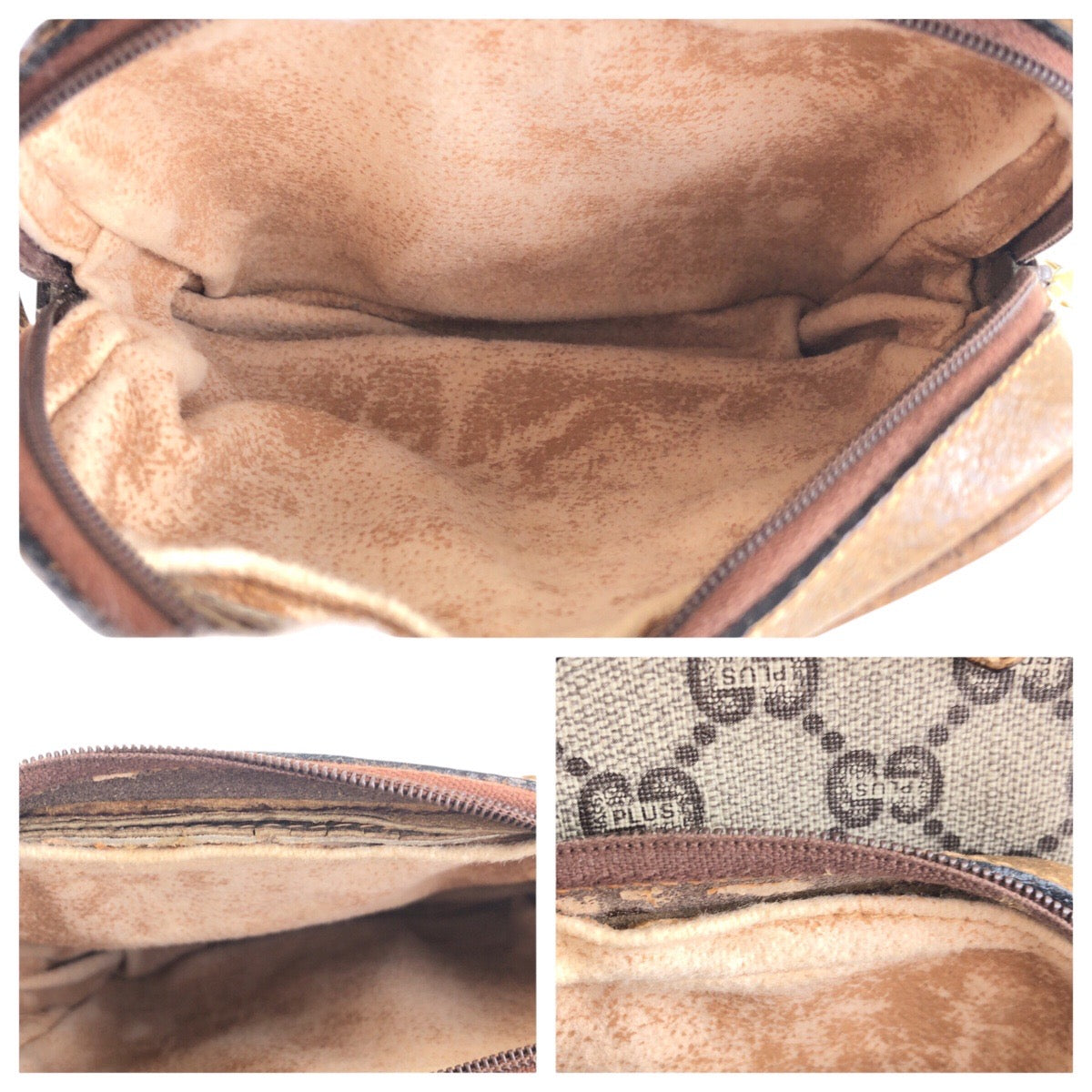14371
GUCCI グッチ ヴィンテージ GUCCIプラス ベージュ ゴールド金具 GGスプリームキャンバス / レザー 斜め掛け ショルダーバッグ  レディース AB17