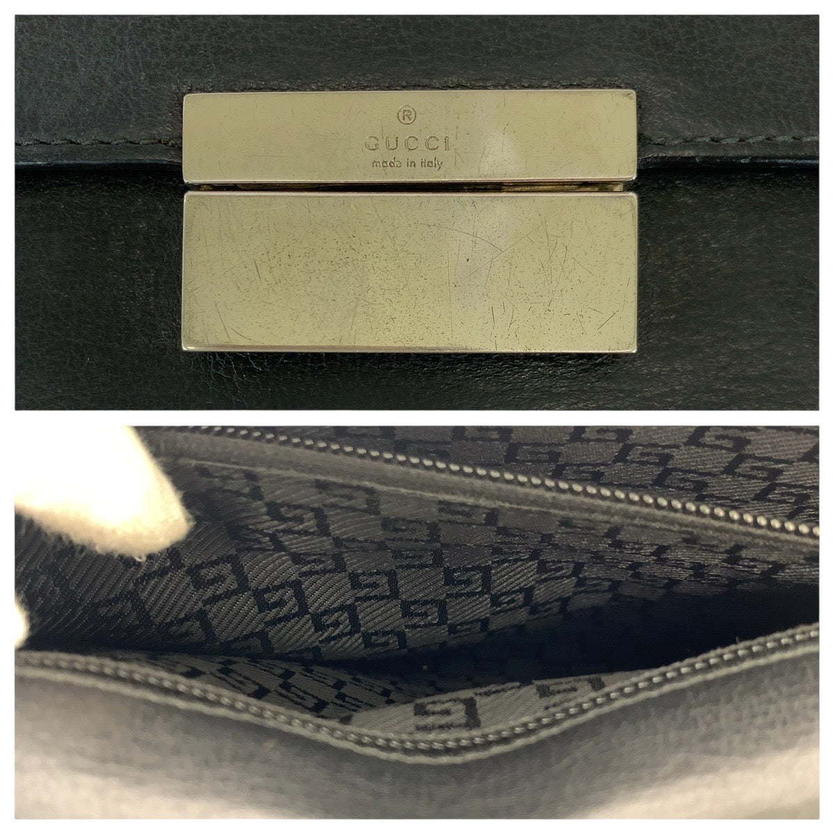 14372
GUCCI グッチ ブラック 黒 シルバー金具 レザー 3137 セカンドバッグ クラッチバッグ  メンズ
