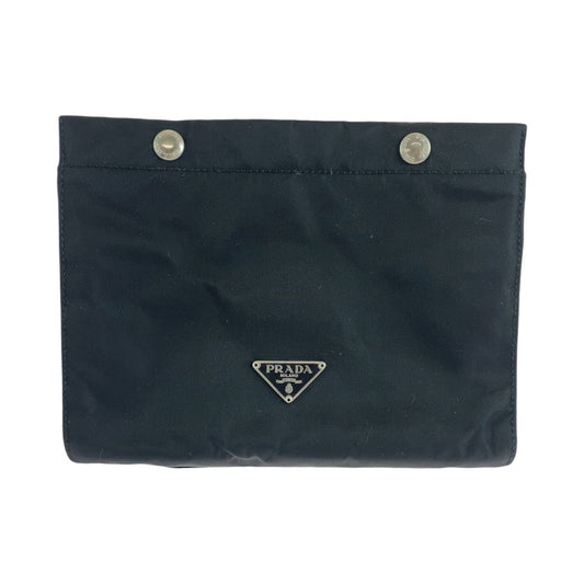 13887
PRADA プラダ テスート 三角ロゴプレート ブラック 黒 シルバー金具 ナイロン ポーチ  レディース