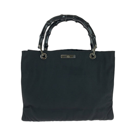 13889
GUCCI グッチ バンブー ブラック 黒 シルバー金具 ナイロン 002 1016 ハンドバッグ トートバッグ  レディース