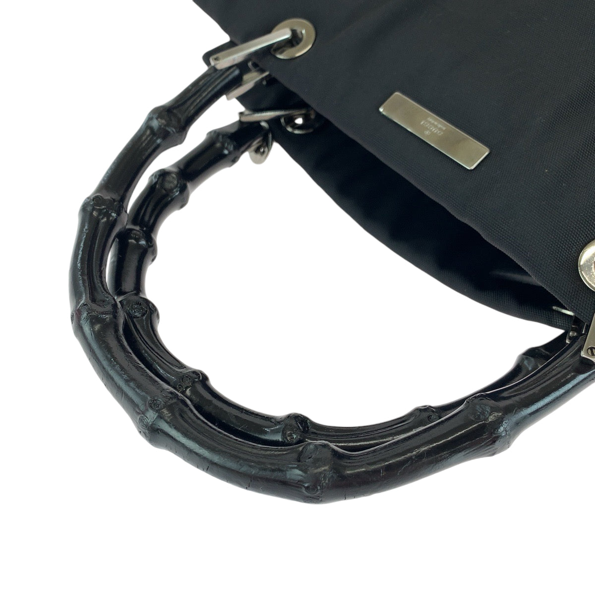 13889
GUCCI グッチ バンブー ブラック 黒 シルバー金具 ナイロン 002 1016 ハンドバッグ トートバッグ  レディース
