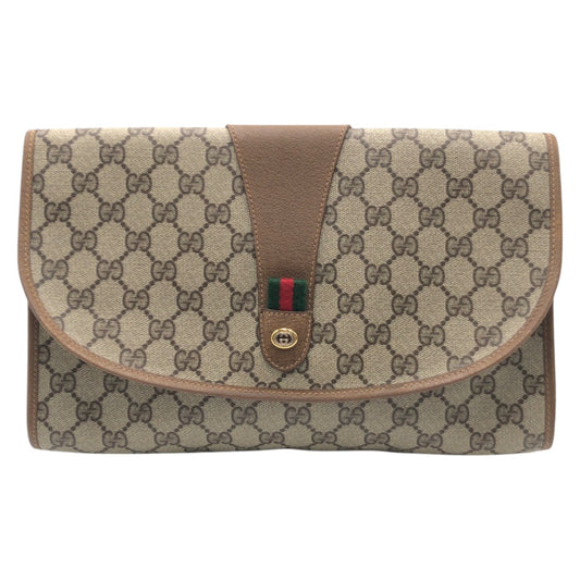 13890
GUCCI グッチ シェリーライン オールドグッチ ベージュ ブラウン ゴールド金具 GGスプリームキャンバス 89 01 031 クラッチバッグ セカンドバッグ  レディース
