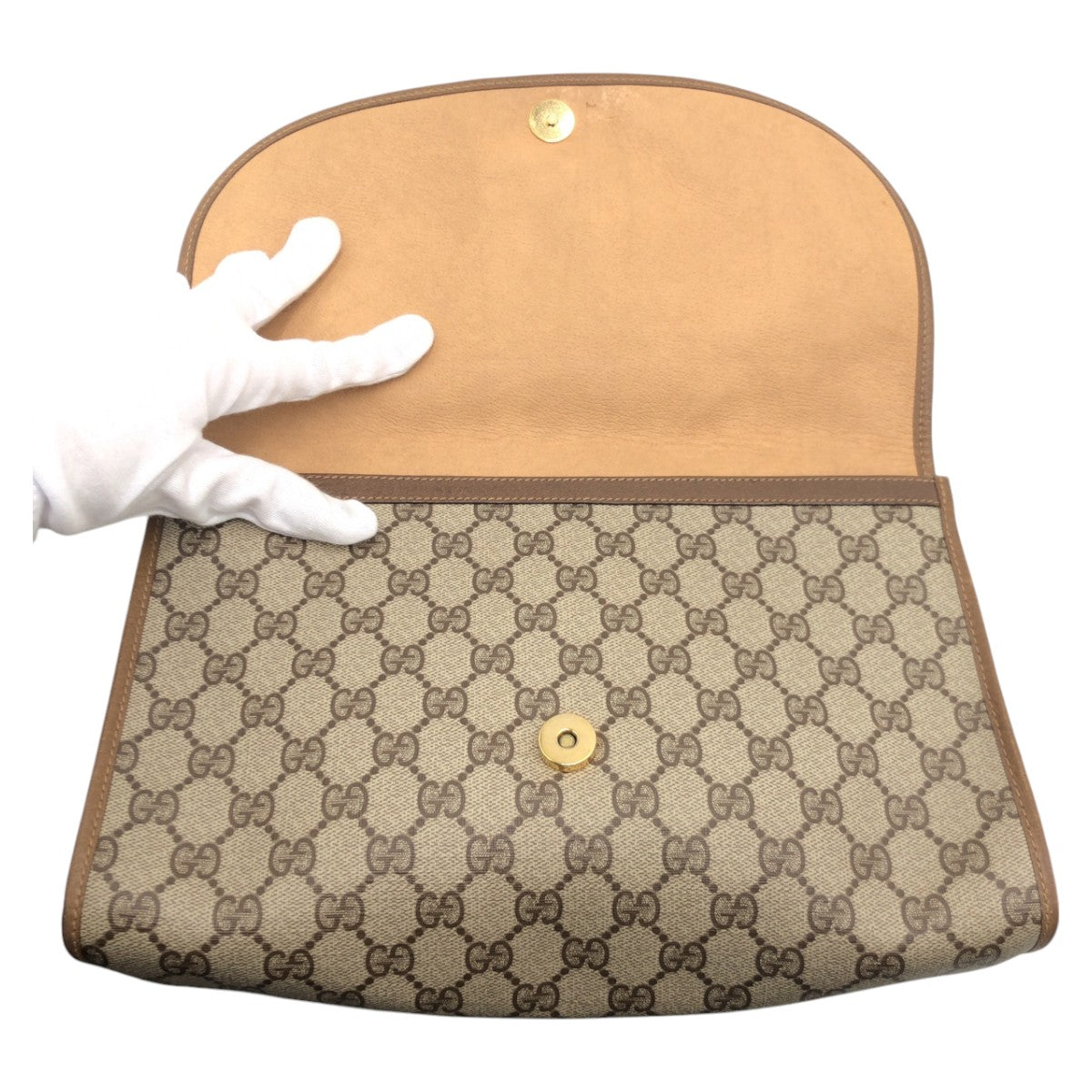 13890
GUCCI グッチ シェリーライン オールドグッチ ベージュ ブラウン ゴールド金具 GGスプリームキャンバス 89 01 031 クラッチバッグ セカンドバッグ  レディース