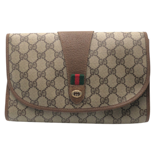 13891
GUCCI グッチ ヴィンテージ シェリーライン ベージュ ブラウン ゴールド金具 GGスプリームキャンバス 89 01 030 クラッチバッグ セカンドバッグ  レディース