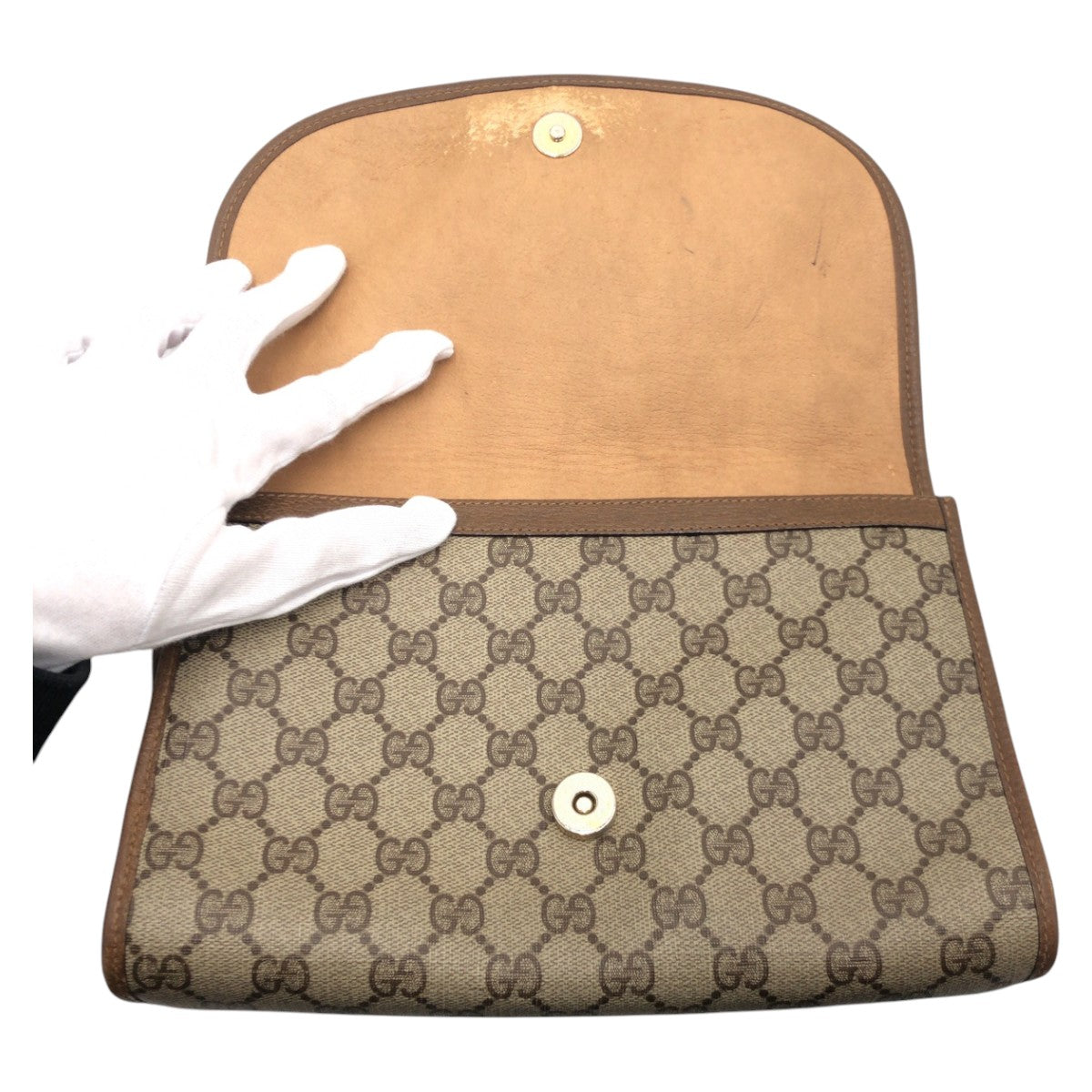 13891
GUCCI グッチ ヴィンテージ シェリーライン ベージュ ブラウン ゴールド金具 GGスプリームキャンバス 89 01 030 クラッチバッグ セカンドバッグ  レディース