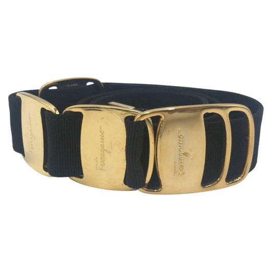 Salvatore Ferragamo サルヴァトーレフェラガモ ブラック 黒 ゴールド コットン / メタル 2602S ベルト  レディース