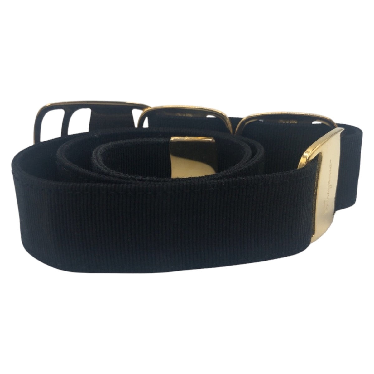 Salvatore Ferragamo サルヴァトーレフェラガモ ブラック 黒 ゴールド コットン / メタル 2602S ベルト  レディース